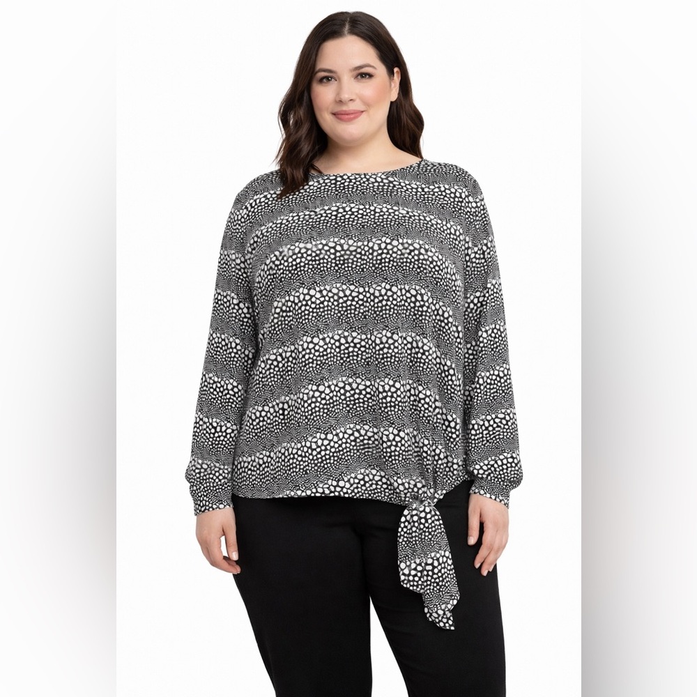 Talbots Black White Dot Blouse 2X | Tie Hem Pullover
